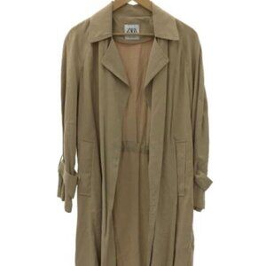 ZARA Womens XS Light Brown Tan Trench Coat Collar Long Sleeve 0518/257/704